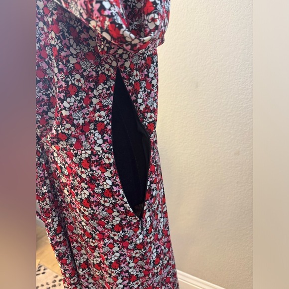 Sanctuary Floral Print Midi Dress Large Red Halter Neck Long Sleeves Cutout Boho - Picture 5 of 12